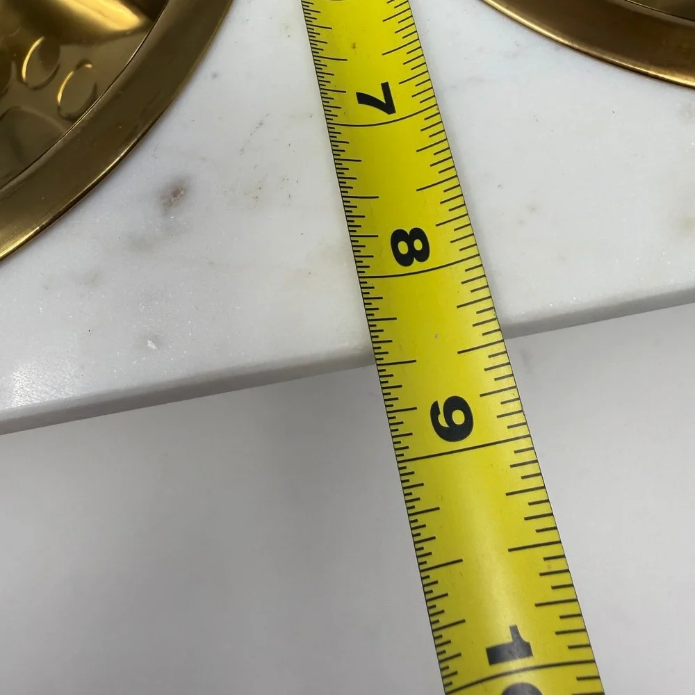 Modern Elevated Pet Feeder White Marble Gold Brass Colored Metal Base Bowls